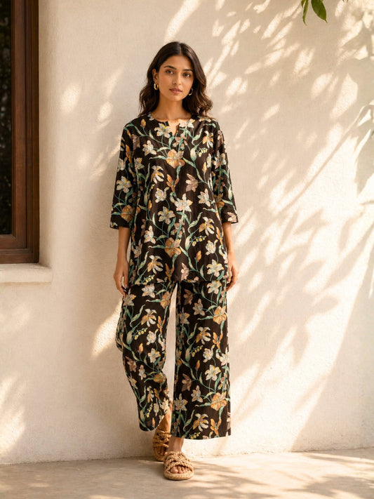 Tropical Midnight Black Co-Ord Set