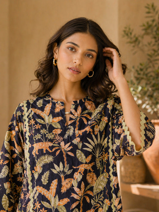 Tropical Navy Tiger Blaze Round Collar Co-Ord Set