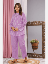 Lavender mandarin collar cotton loungewear