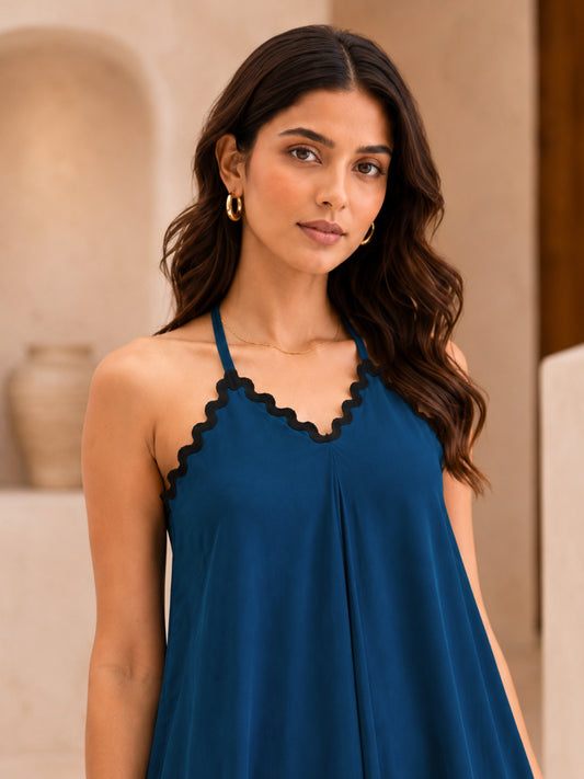 Teal Blue Soft Crepe Night Maxi for Women