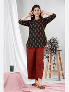 Black Hand Block Printed Cotton Lounge Wear (6731812241605)