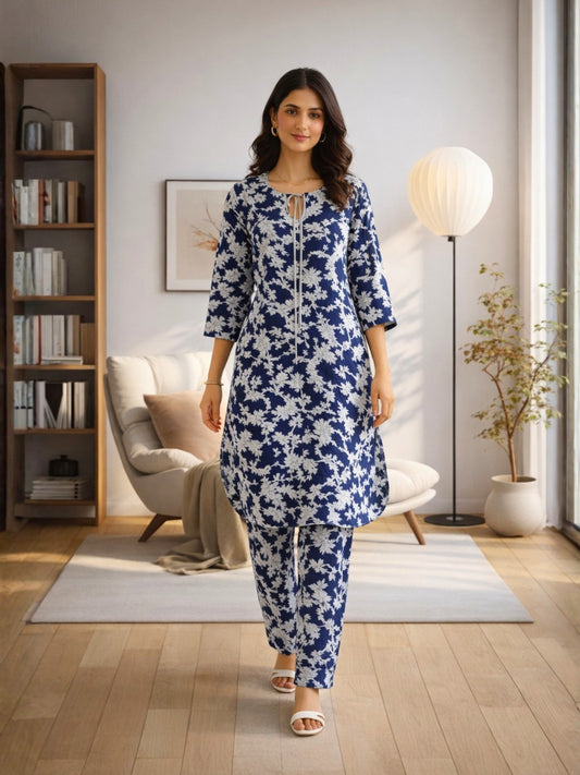 Tropical Indigo Petal Whisper Dori Tie Co-Ord Set