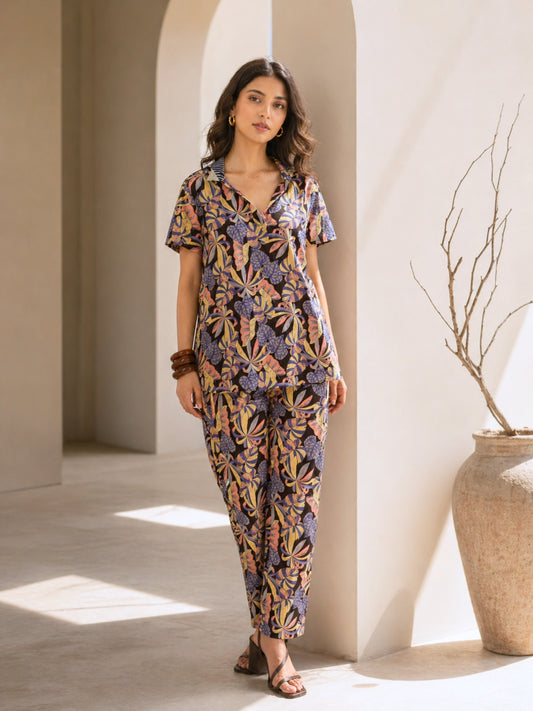 Tropical Noir Bloom Short Sleeve Co-Ord Set