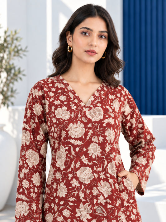 Brown V Neck Cotton Loungewear