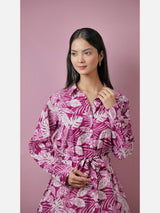 Leaf Pink Pure Cotton Collar Shirt Maxi
