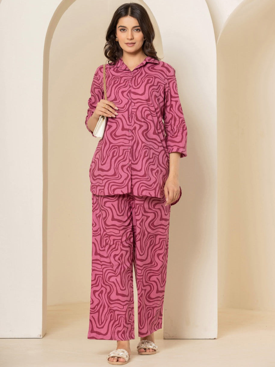 Berry Burst Magenta Collared Lounge Wear