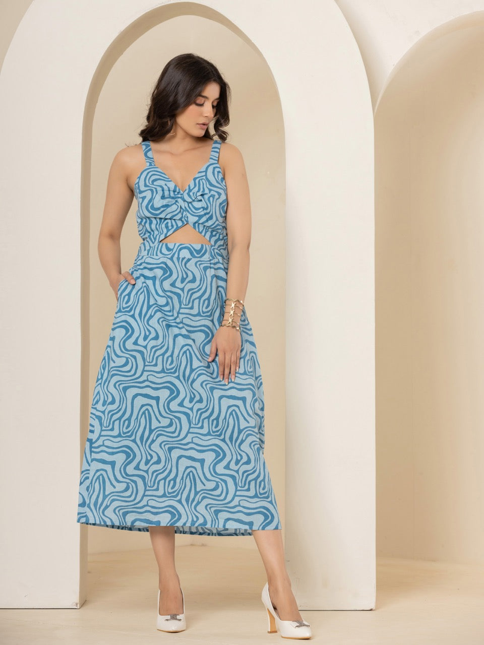 Sky Blue Wave Bustier Dress