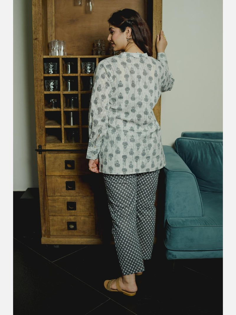 Front Pleated Grey Pure Cotton Loungewear