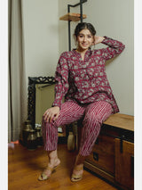 Front Pleated Wine Pure Cotton Loungewear