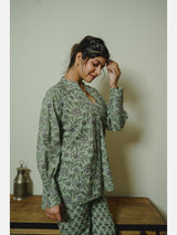 Front Pleated Sage Green Pure Cotton Loungewear