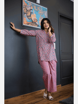 Smooth Pink back pleated Cotton Loungewear