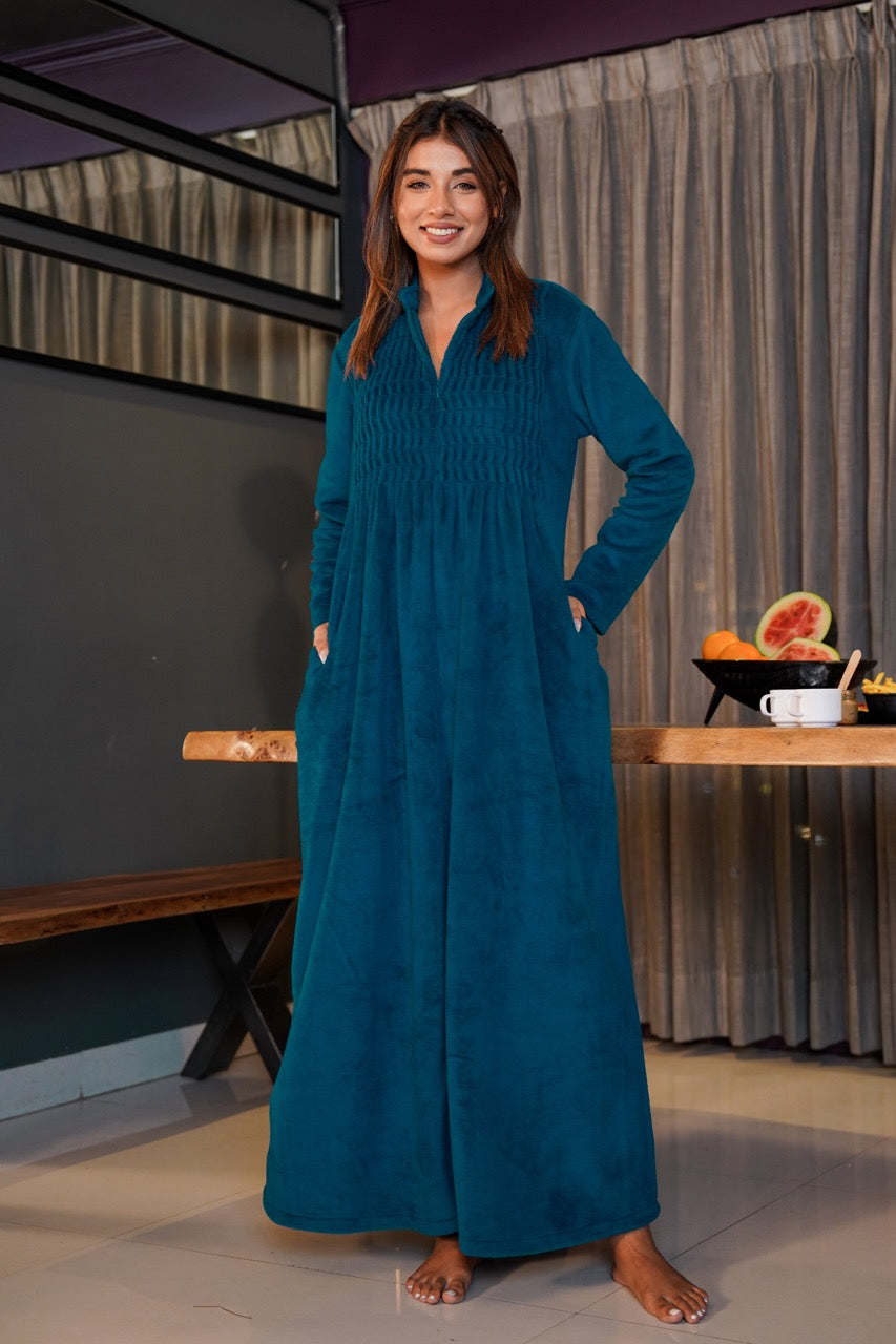 Super Soft Teal Pleated Woollen Maxi