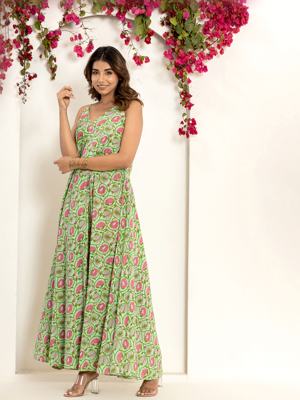 Garden Green Breezy Pure Cotton Maxi FEATHERS CLOSET