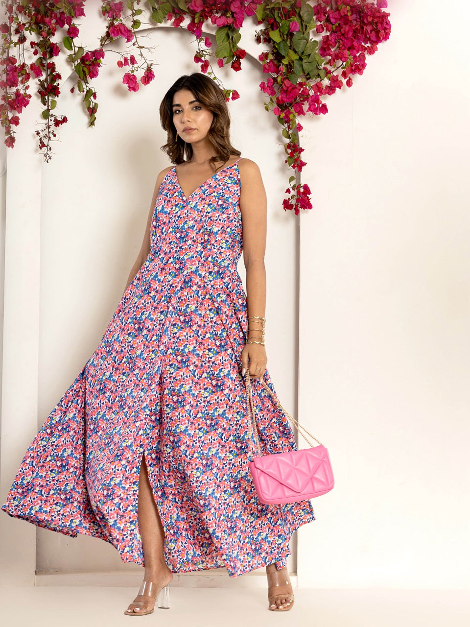Breezy Multi Flower Pure Cotton Maxi S/M Pink