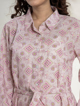 Light Pink Pure Cotton hand Printed Shirt Maxi