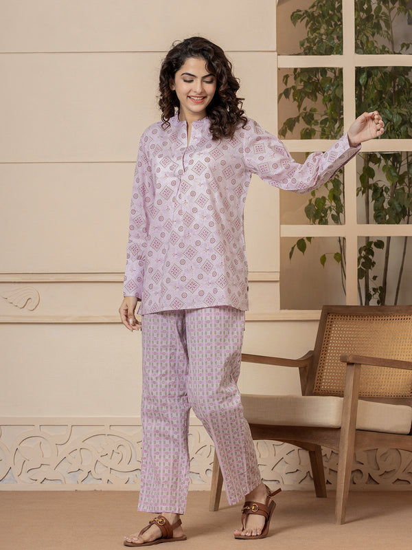 Front Pleated Light Pink Pure Cotton Loungewear