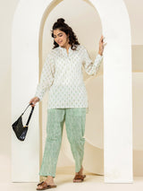 Front Pleated Gold Green Pure Cotton Loungewear
