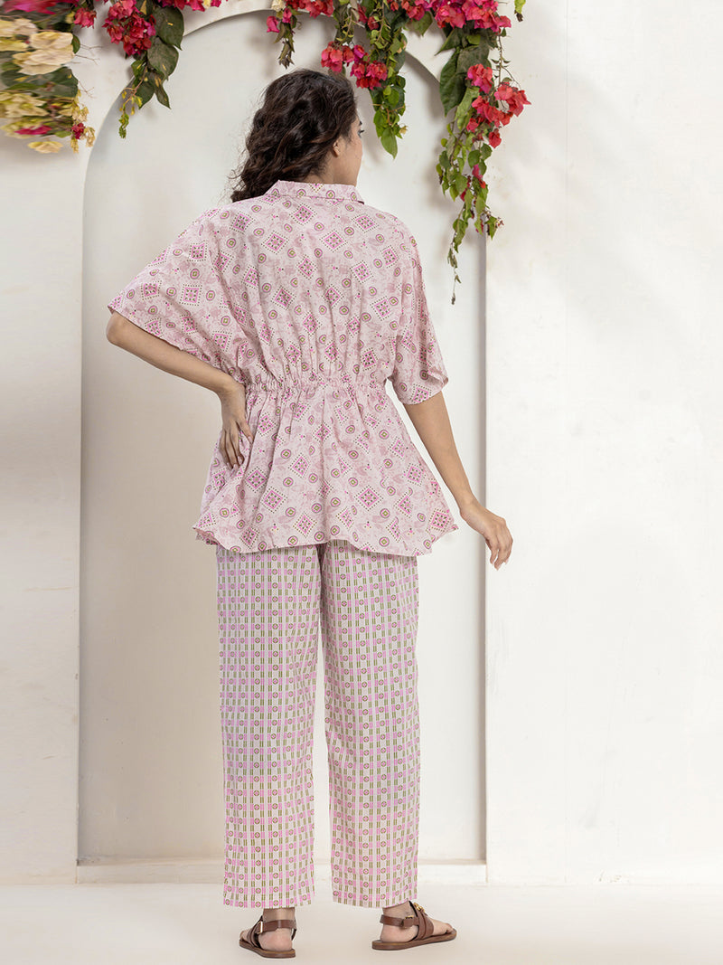 High Low Rosy Gold Pure cotton Hand Printed Loungewear