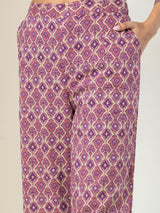 Belt style Bright Lilac Pure Cotton Hand Printed Loungewear