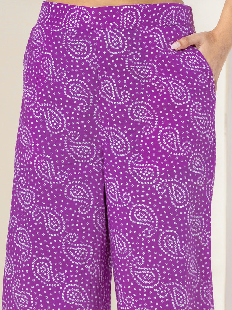 Lilac Leheriya Pure Cotton Hand Printed Loungewear
