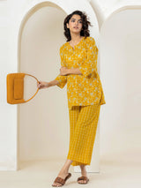Yellow Ikat Pure Cotton Hand Printed Loungewear
