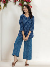 Blue Bandhani Leheriya Pure Cotton Hand Printed Loungewear