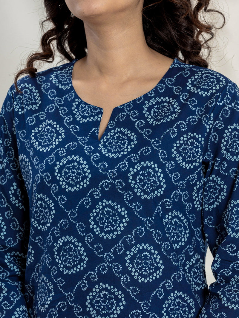 Blue Bandhani Leheriya Pure Cotton Hand Printed Loungewear