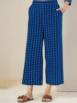 Blue Ikat Jaal Collared Pure Cotton Hand Printed Loungewear