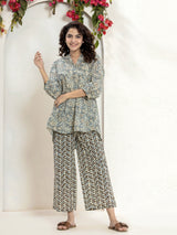 Back pleated Grey Jaal Pure Cotton Hand Printed Loungewear