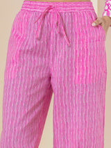 V Neck Taffy Pink Pure Cotton Hand Printed Loungewear