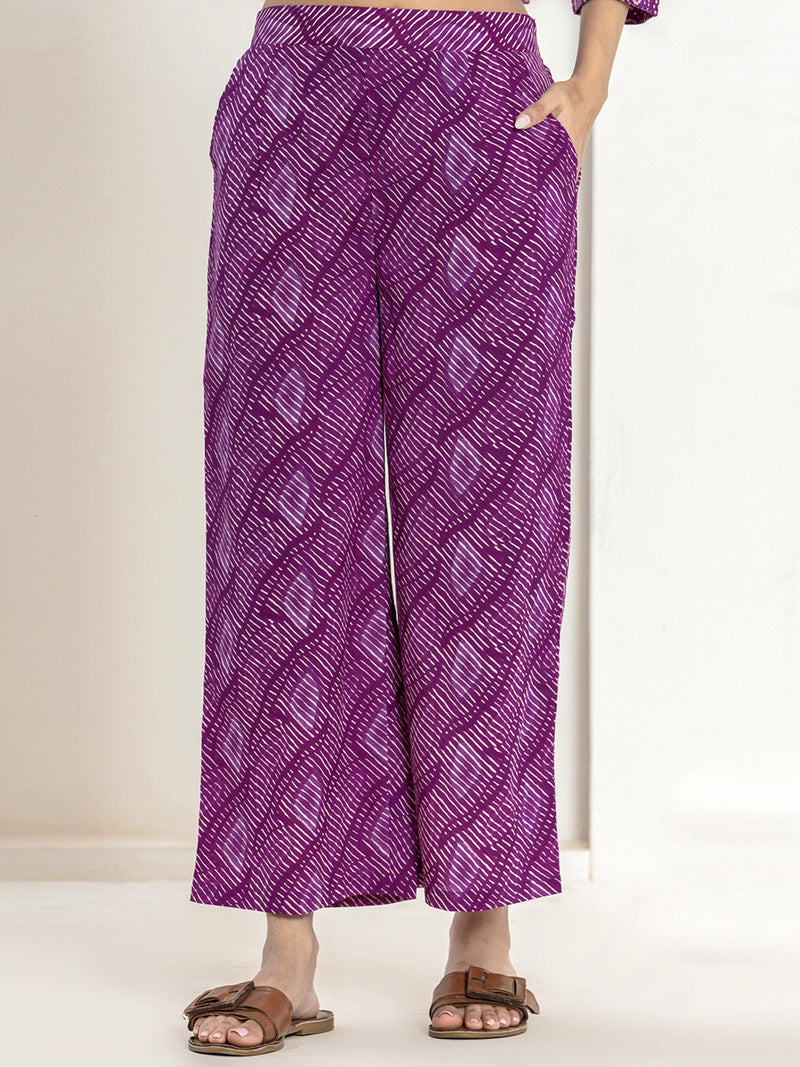 Dark Purple leheriya Jaal Collared Pure Cotton Loungewear