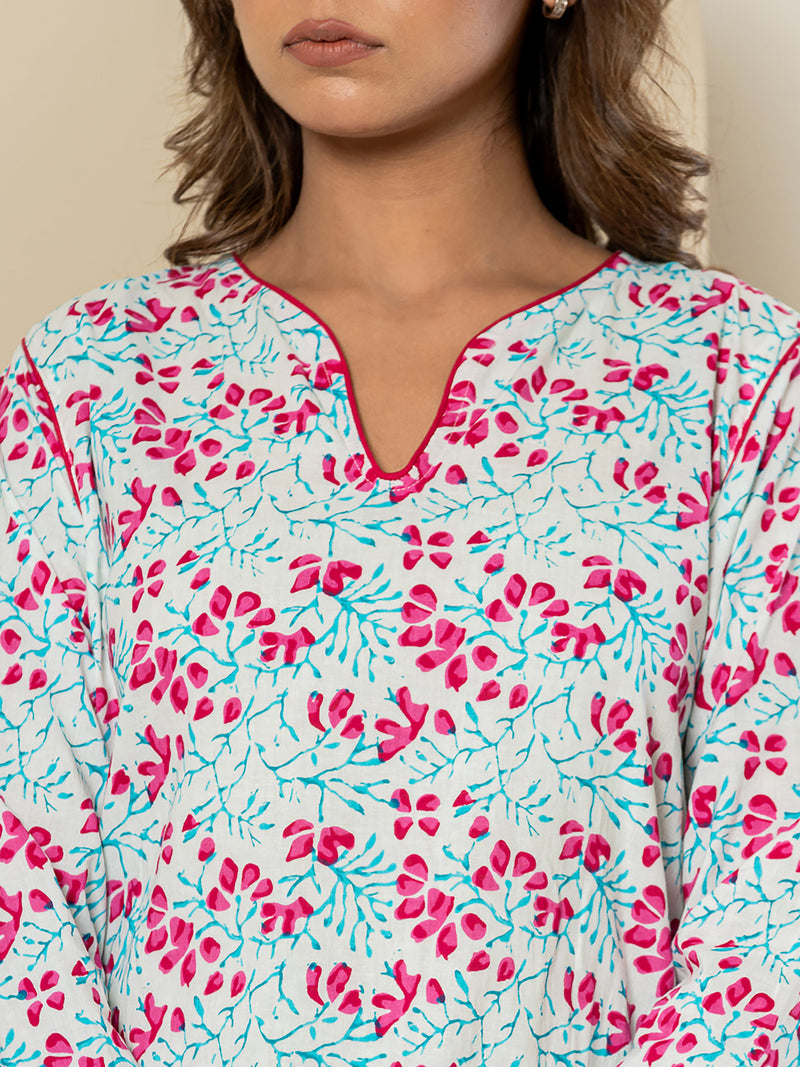 Pink and sky Pure Cotton long Tunic