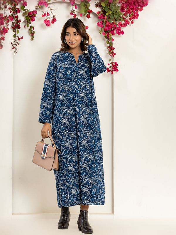 Blue day dream solid piping long Tunic