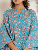 Flower sky blue kaftan Pure Cotton kaftan shirt dress