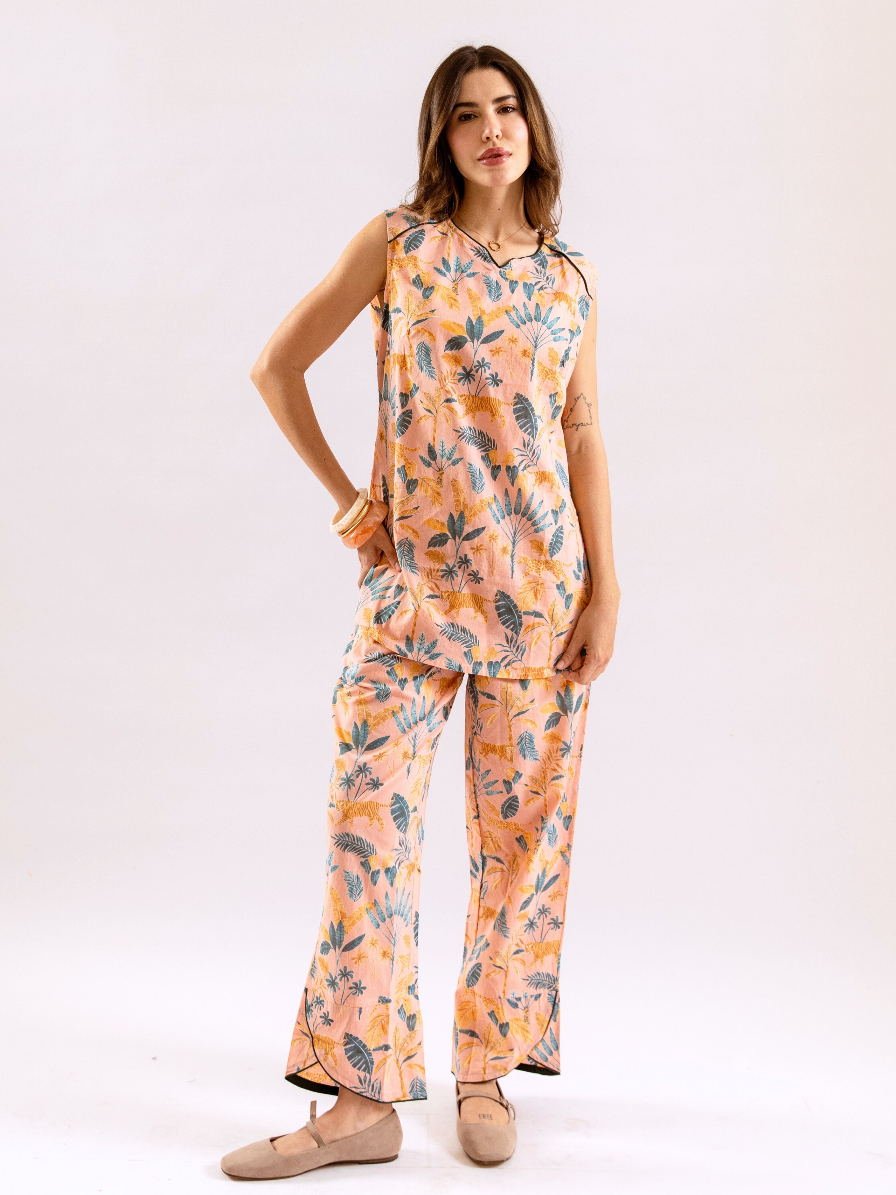 Tropical Apricot Peach Sleeveless Co-Ord Set