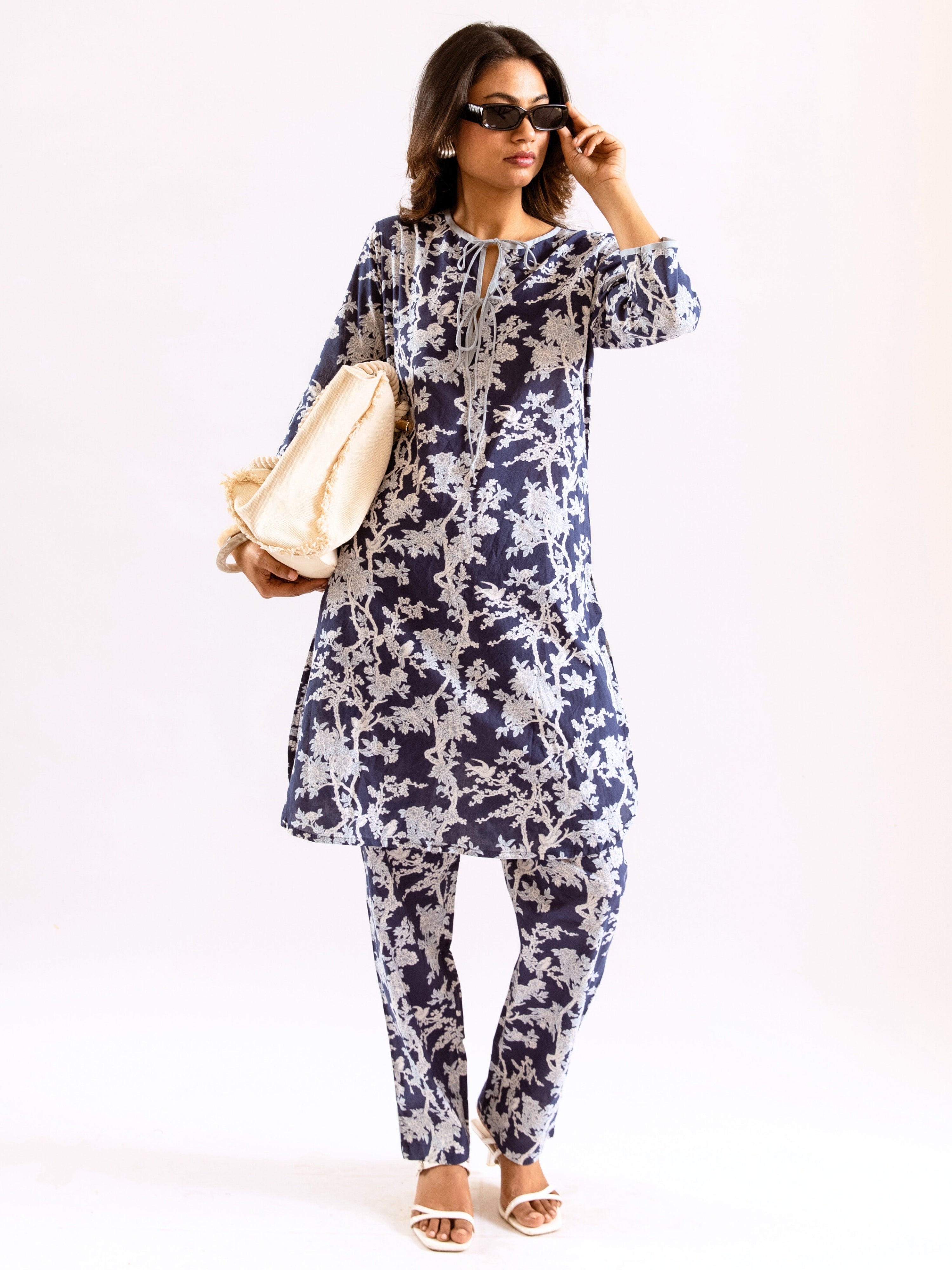 Tropical Indigo Petal Whisper Dori Tie Co-Ord Set