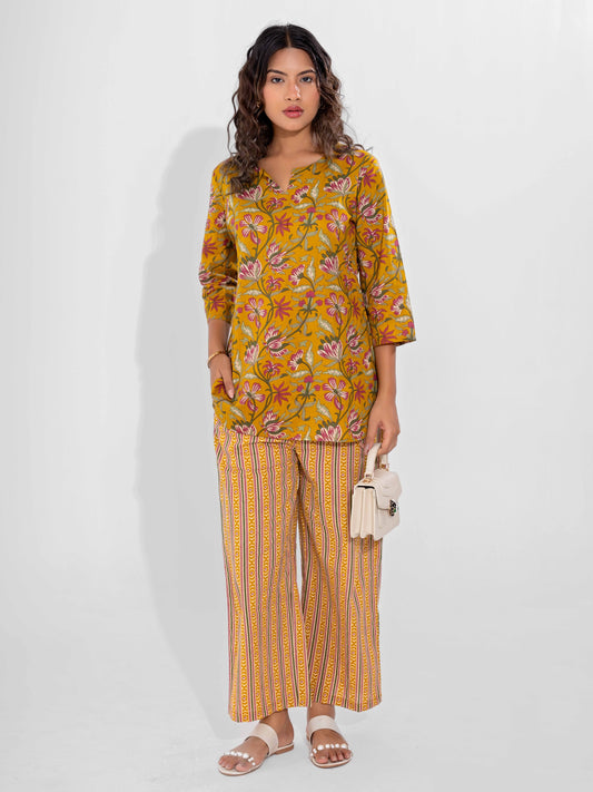 Yellow Dusk Pure Cotton Round Neck Co-ord Set