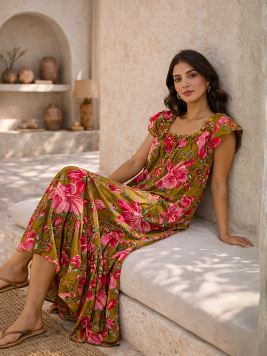 Olive Grove Pure Cotton Women's Night Maxi Dress