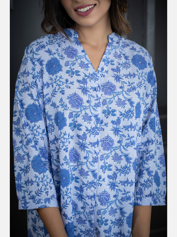 Blue Jaal Back pleated indigo Pure Cotton Shirt