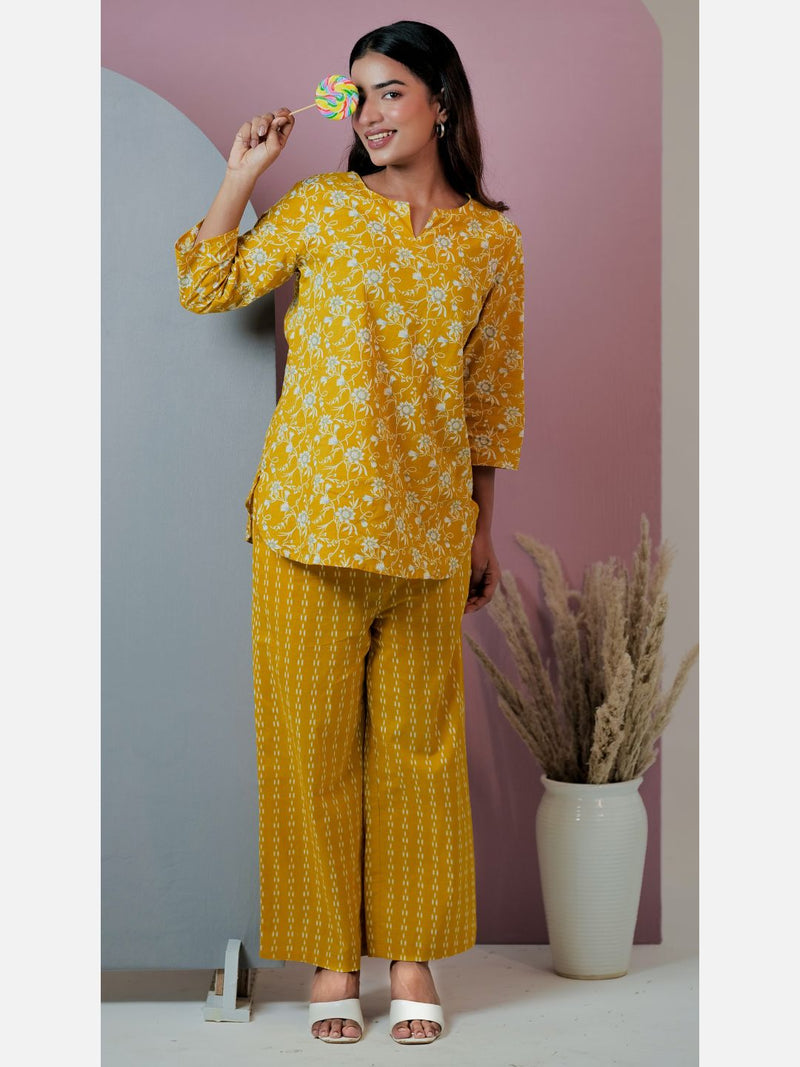 Yellow Ikat Pure Cotton Loungewear