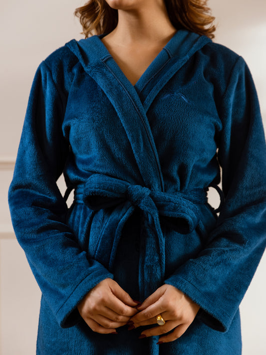 Teal Blue Super Soft Woollen Hoodie Robe