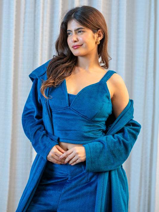 Teal Super Soft Woollen 3 Piece Robe Set