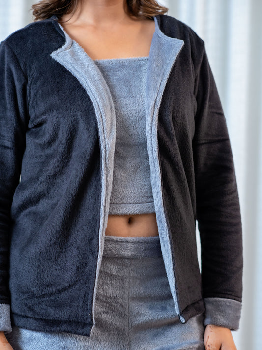 Dark Grey Super Soft Woollen Contrast Shrug Set