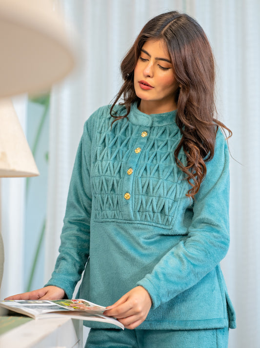 Super Soft Sea Green Classic Pleated Woollen Set