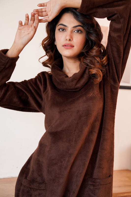 Super Soft Brown High Neck Woollen Maxi