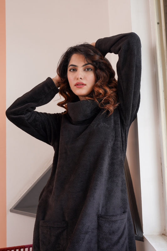Super Soft Black High Neck Woollen Maxi