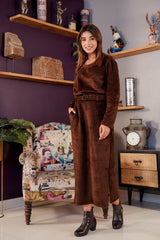 Brown Super Soft Woollen Top & Skirt Set