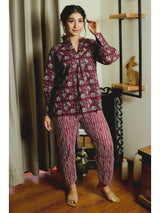 Front Pleated Wine Pure Cotton Loungewear