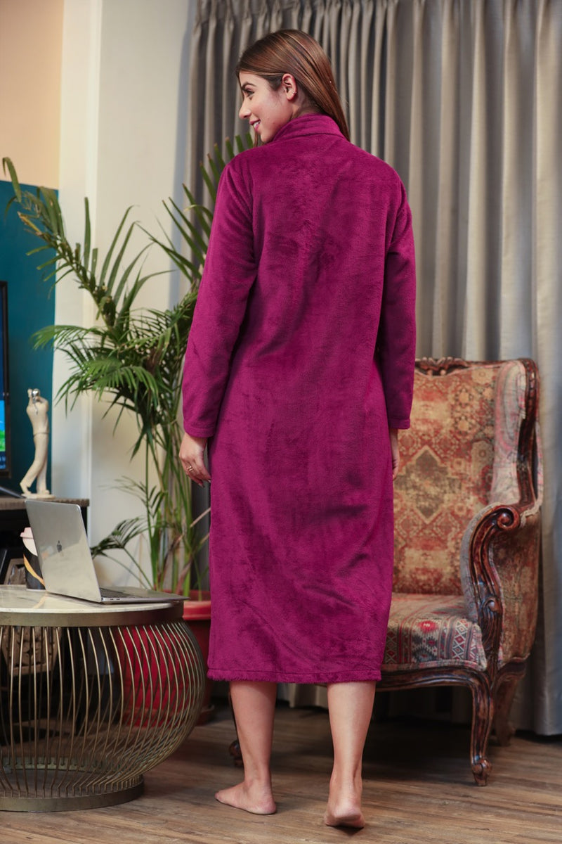 Mini Zip-Front Wine Super Soft Woollen Dress