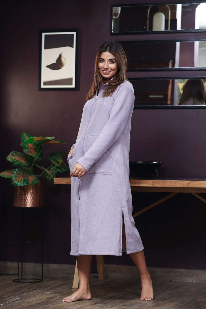 Mini Zip-Front Lavender Super Soft Woollen Dress
